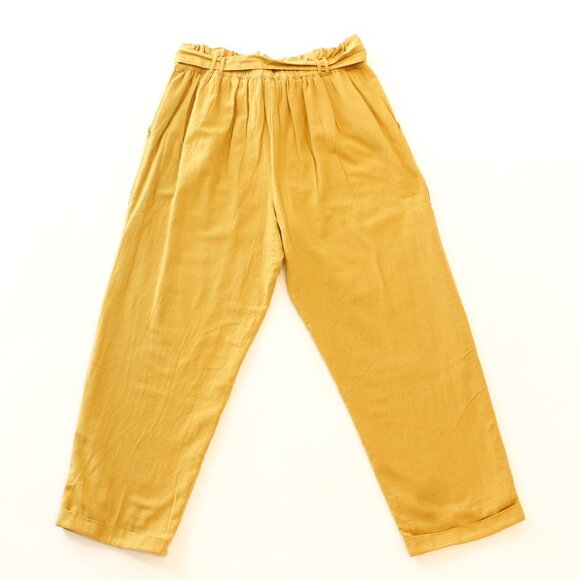 American Eagle Paperbag Pants | Golden Yellow Tie Waist | High Rise & Tapered Fi - Picture 3 of 8